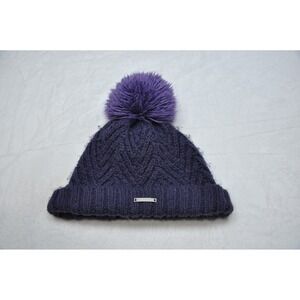 Turtle Fur Hat Beanie Womens Purple Knit Pom Pom Fleece Lined Winter‎ Warm Cozy
